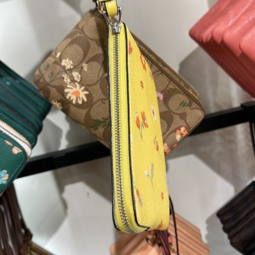 Coach Corner Zip Wristlet With Mystical Floral Print Silver/Yellow Multi - Picture 3 of 7